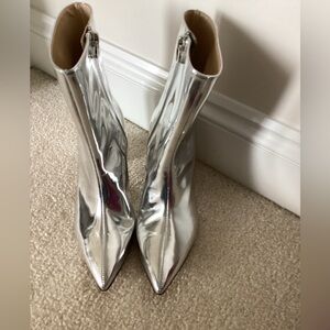 Jour Shiny Silver Heeled Boots from Italy